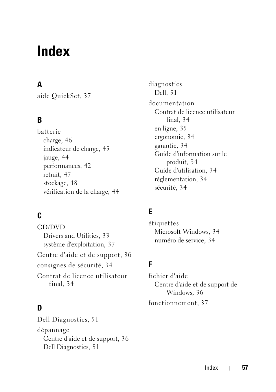 Index | Dell Latitude D430 (Mid 2007) User Manual | Page 57 / 116