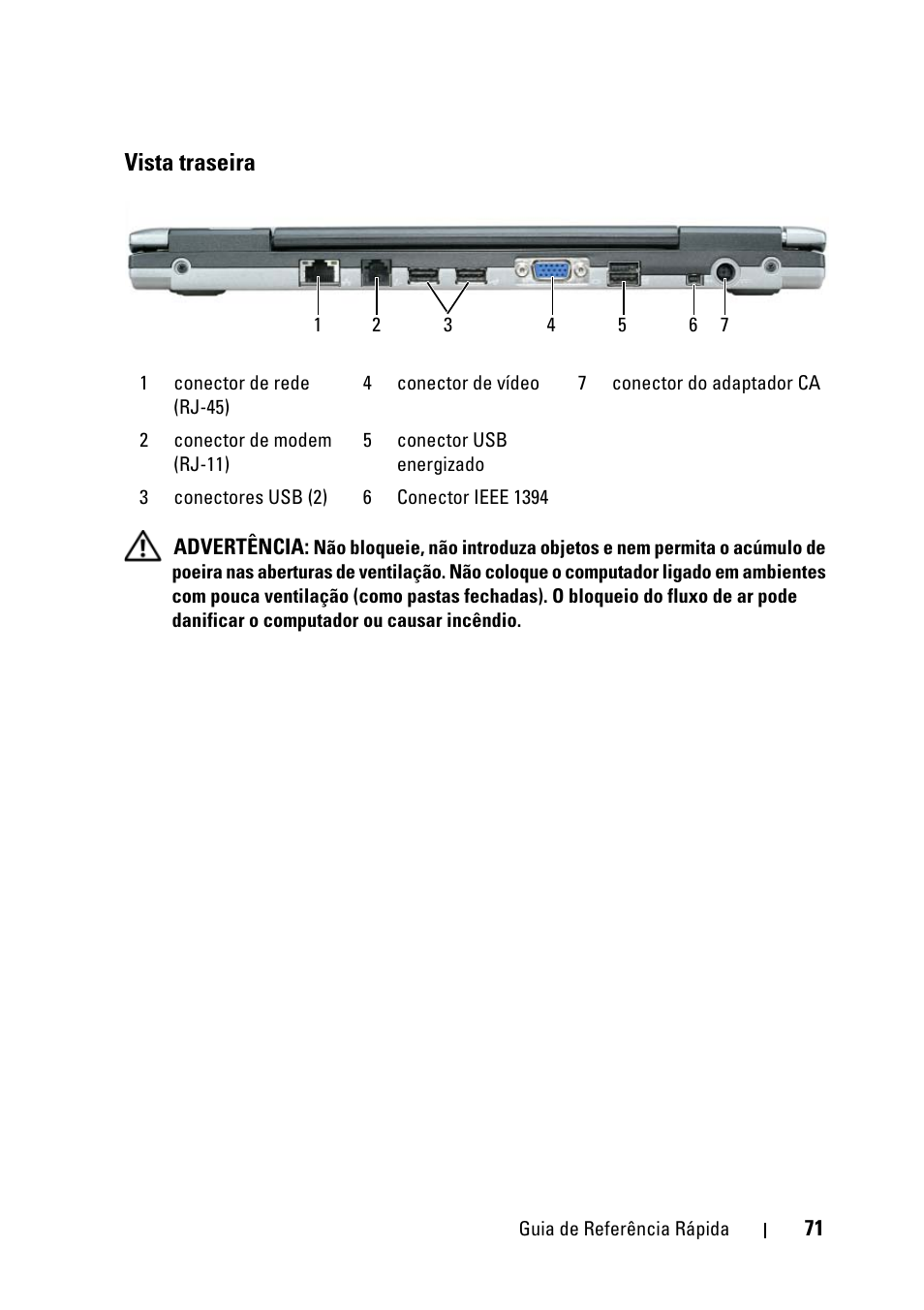 Vista traseira | Dell Latitude D430 (Mid 2007) User Manual | Page 71 / 116