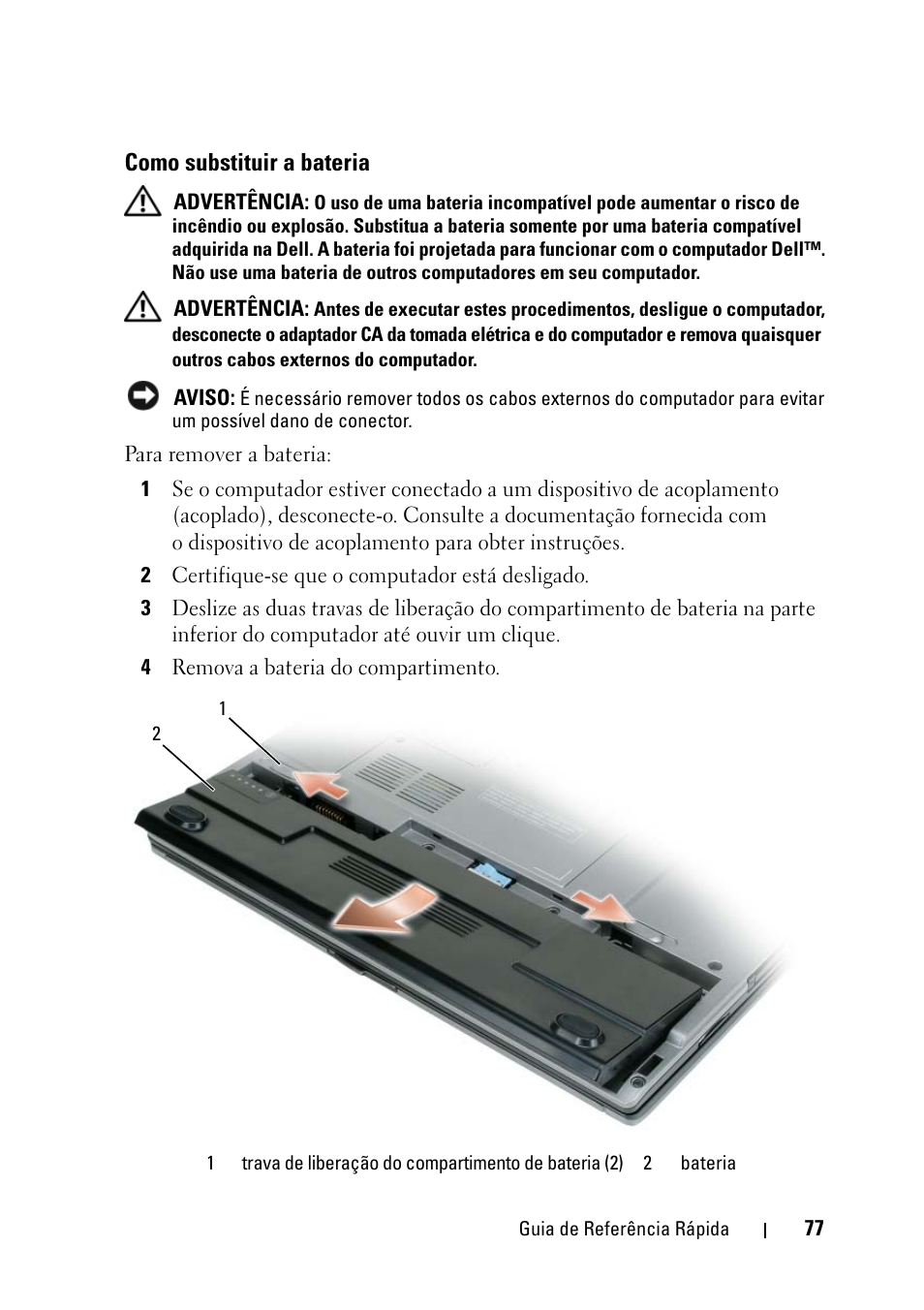 Como substituir a bateria | Dell Latitude D430 (Mid 2007) User Manual | Page 77 / 116