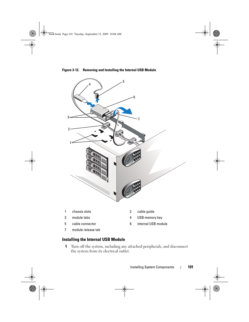 Installing the internal usb module | Dell PowerEdge T610 User Manual | Page 101 / 206