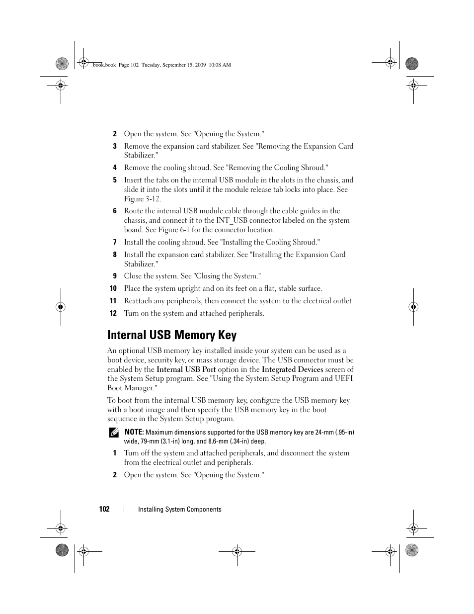 Internal usb memory key | Dell PowerEdge T610 User Manual | Page 102 / 206