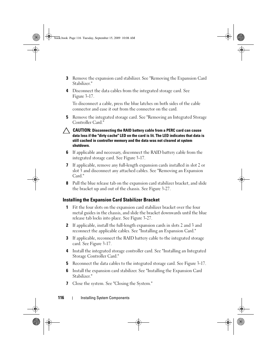 Installing the expansion card stabilizer bracket | Dell PowerEdge T610 User Manual | Page 116 / 206