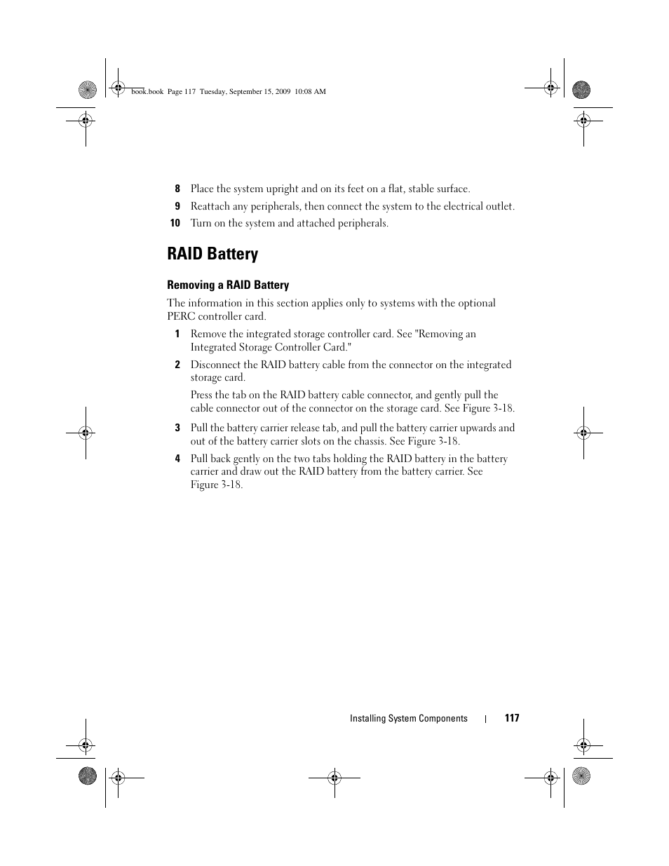 Raid battery, Removing a raid battery | Dell PowerEdge T610 User Manual | Page 117 / 206