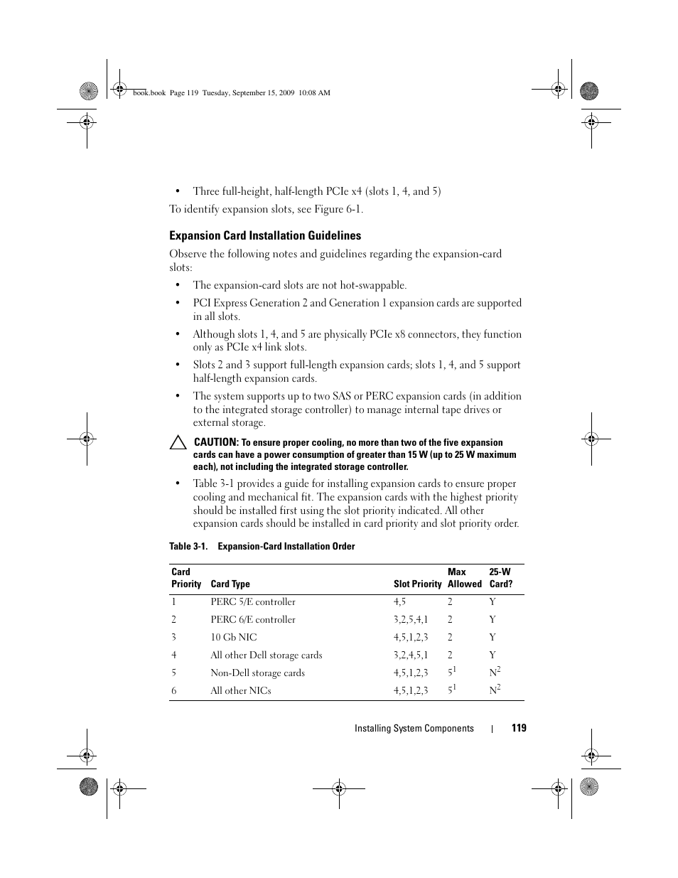 Expansion card installation guidelines | Dell PowerEdge T610 User Manual | Page 119 / 206