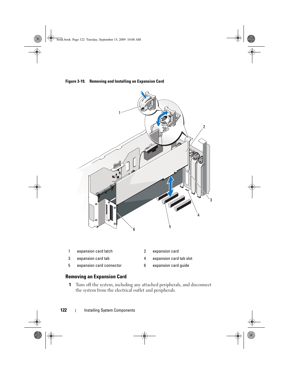 Removing an expansion card, Cables. see "removing an expansion card | Dell PowerEdge T610 User Manual | Page 122 / 206