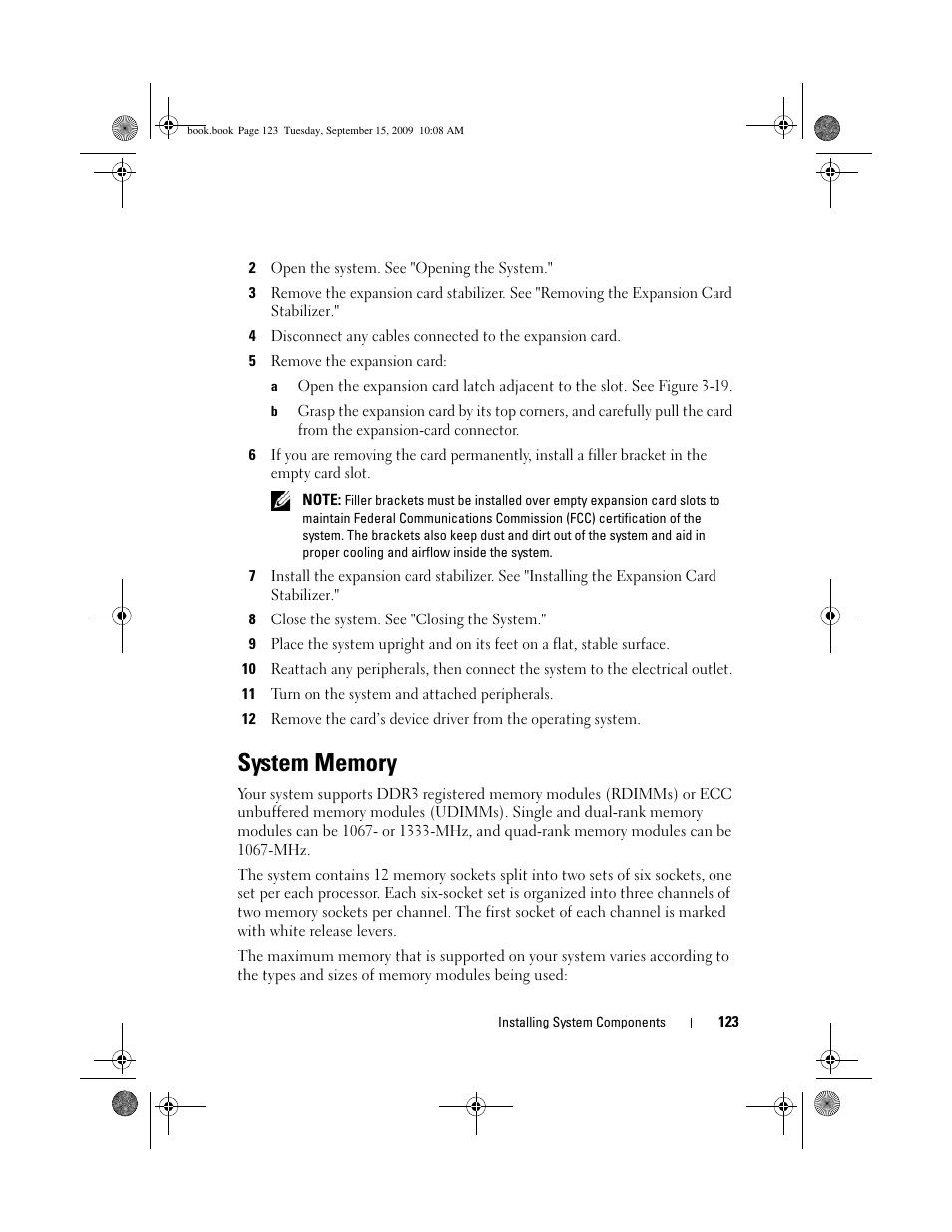 System memory, See "system memory, Module. see "system memory | Dell PowerEdge T610 User Manual | Page 123 / 206