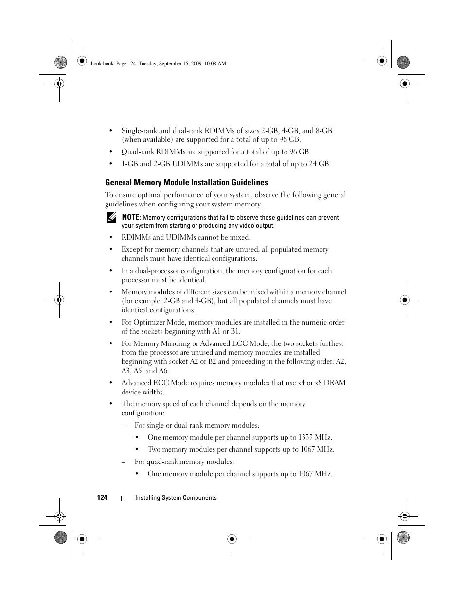 General memory module installation guidelines, General memory module installation guidelines." if | Dell PowerEdge T610 User Manual | Page 124 / 206