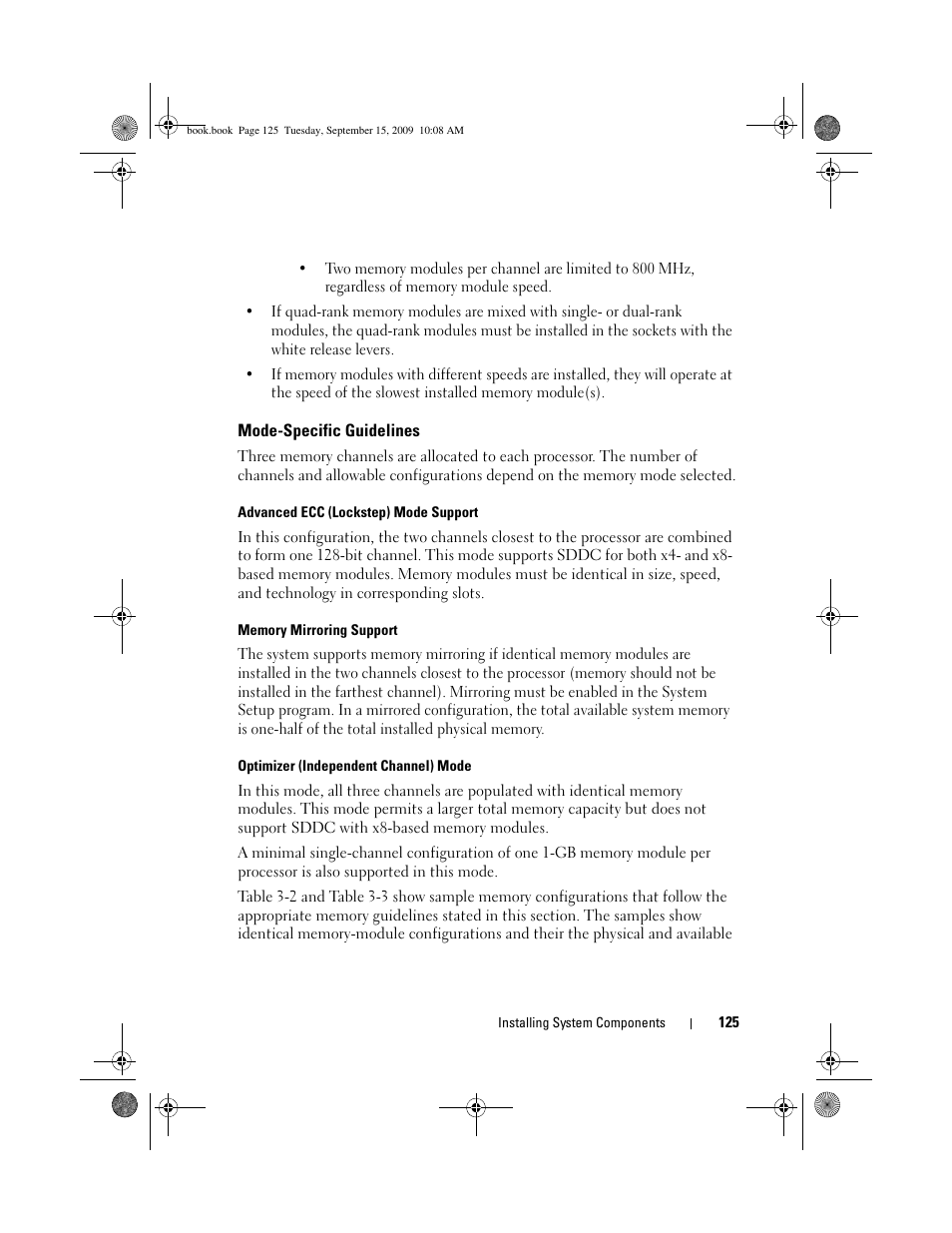 Mode-specific guidelines | Dell PowerEdge T610 User Manual | Page 125 / 206