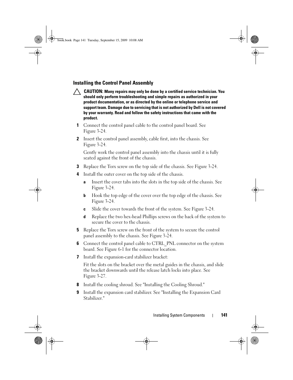 Installing the control panel assembly | Dell PowerEdge T610 User Manual | Page 141 / 206