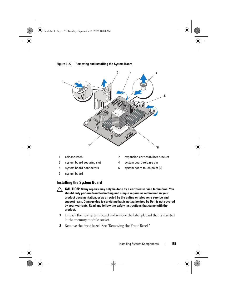Installing the system board | Dell PowerEdge T610 User Manual | Page 151 / 206
