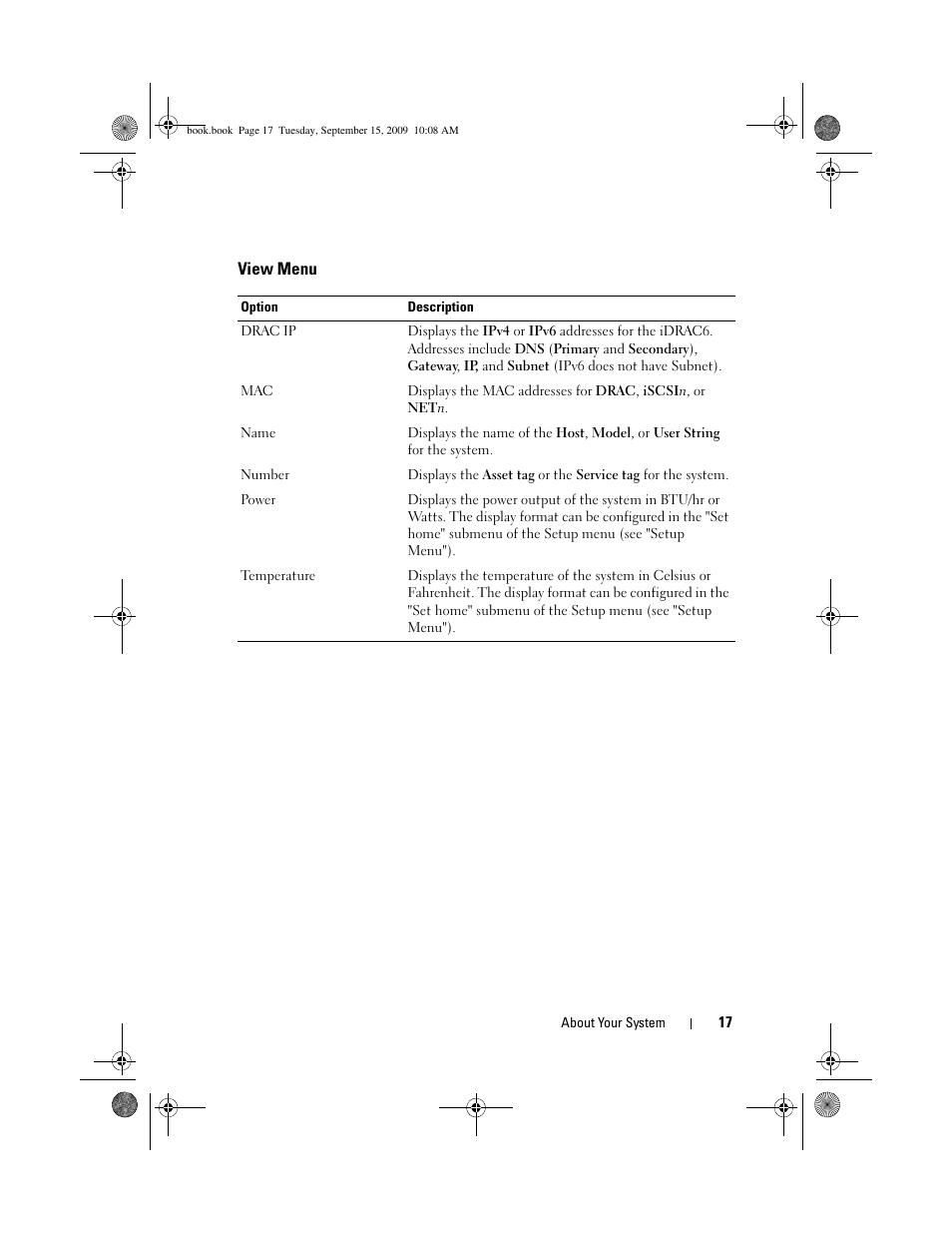 View menu | Dell PowerEdge T610 User Manual | Page 17 / 206