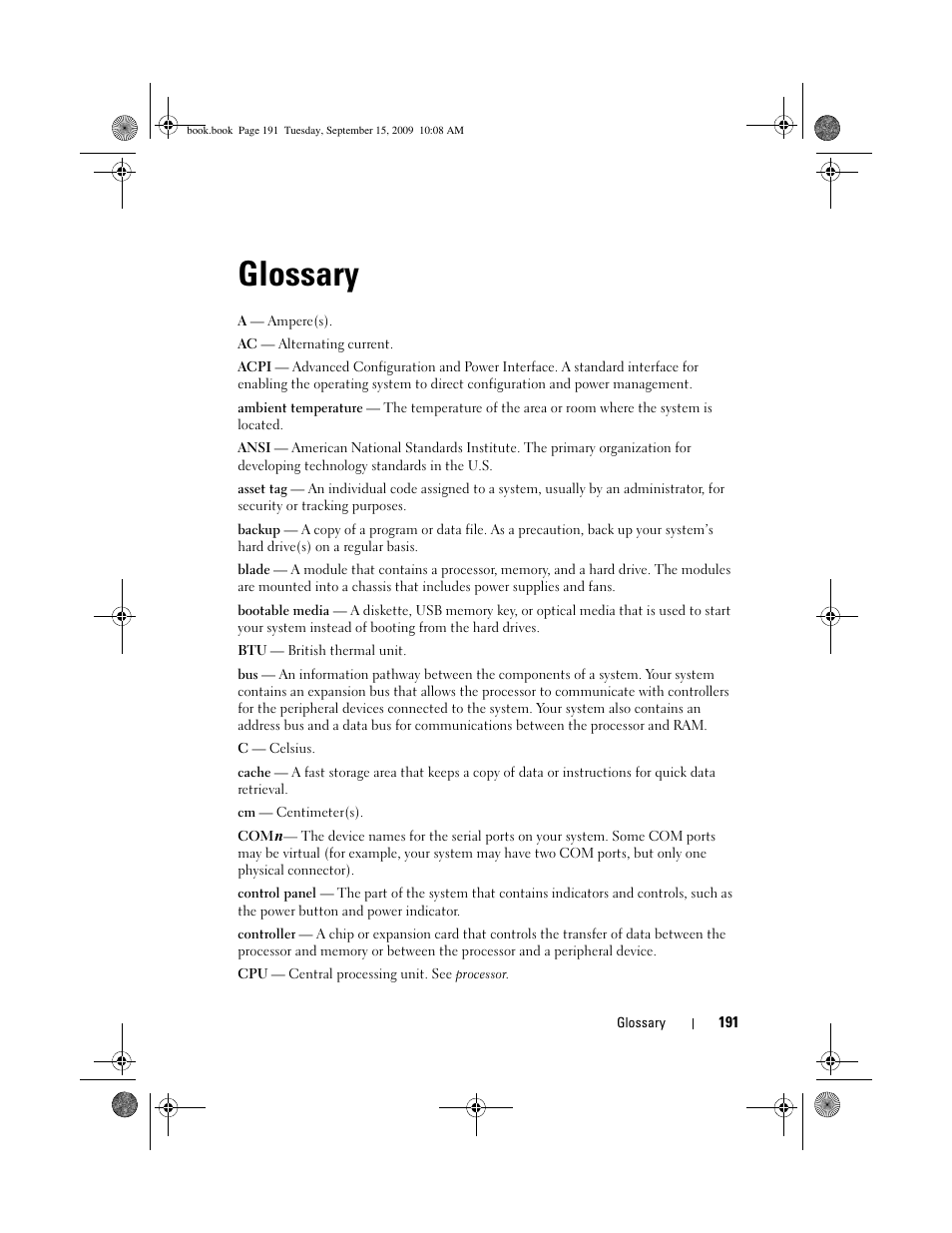 Glossary | Dell PowerEdge T610 User Manual | Page 191 / 206