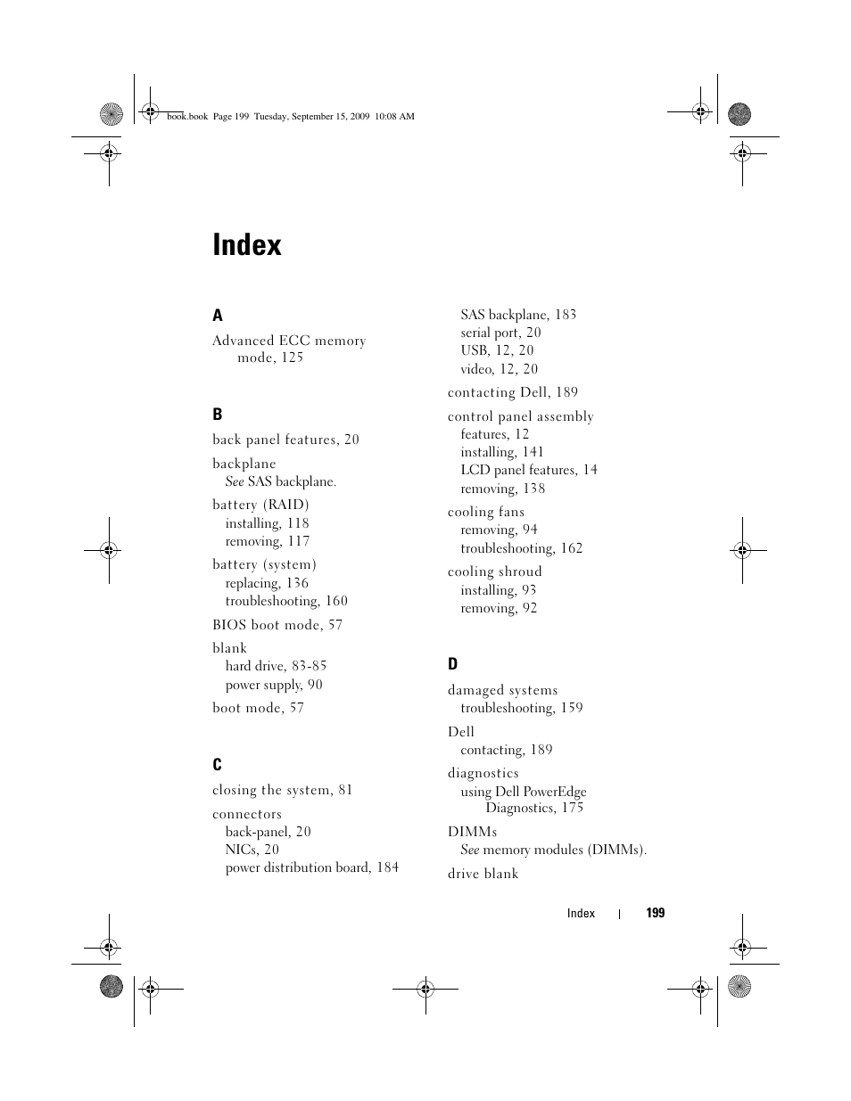 Index | Dell PowerEdge T610 User Manual | Page 199 / 206