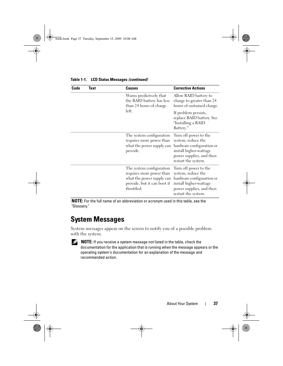 System messages | Dell PowerEdge T610 User Manual | Page 37 / 206
