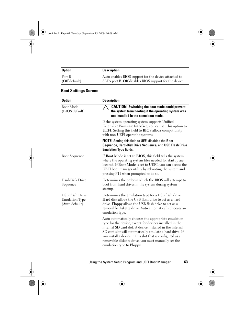 Boot settings screen, Devices. see "boot settings screen | Dell PowerEdge T610 User Manual | Page 63 / 206