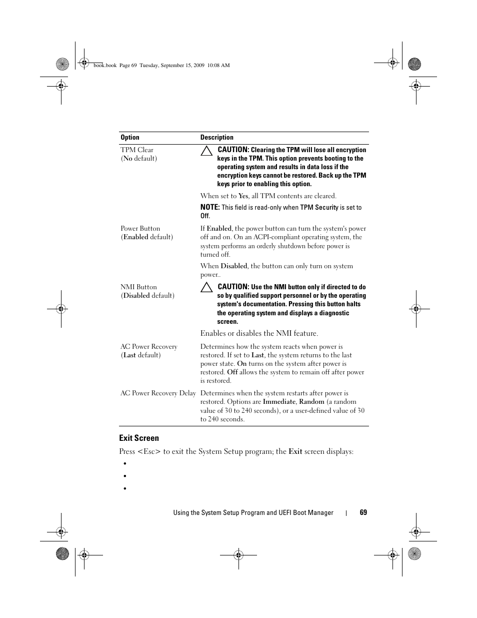 Exit screen | Dell PowerEdge T610 User Manual | Page 69 / 206