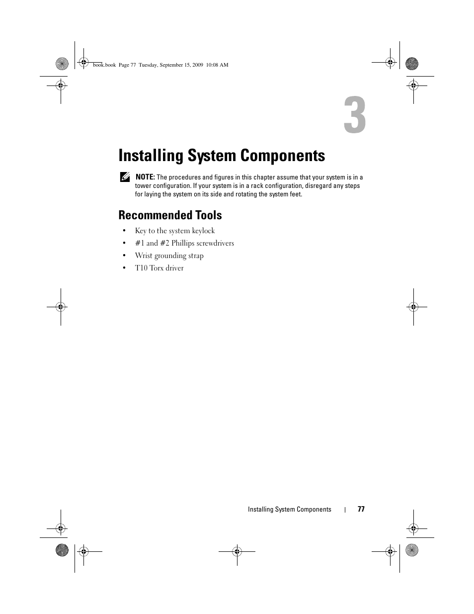 Installing system components, Recommended tools | Dell PowerEdge T610 User Manual | Page 77 / 206