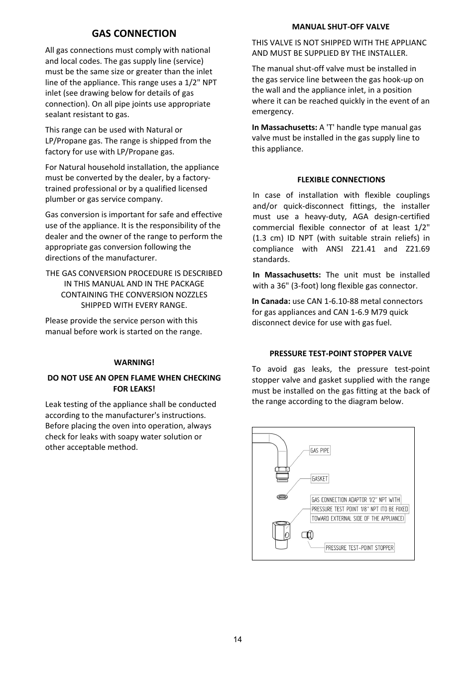 Gas connection | Bertazzoni A304GGVXT/002 User Manual | Page 14 / 46