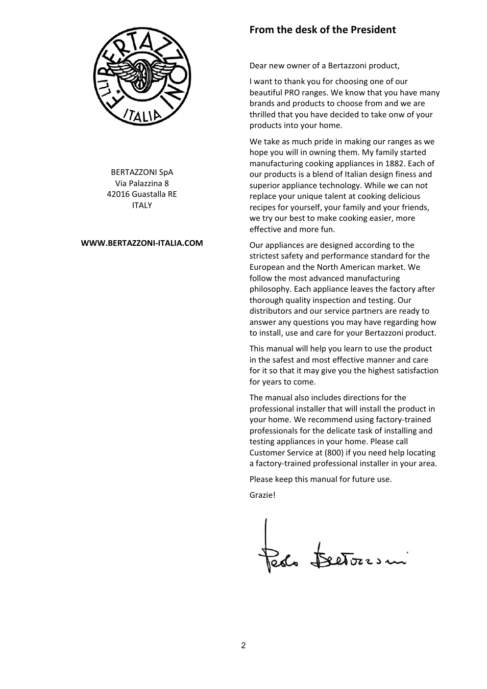 Bertazzoni A304GGVXT/002 User Manual | Page 2 / 46