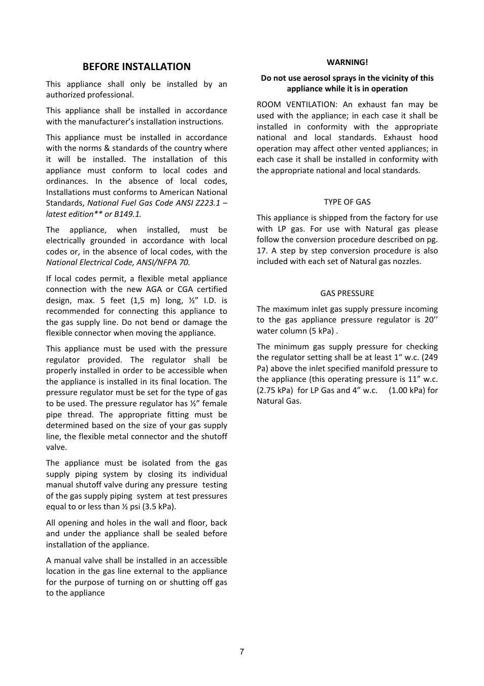 Before installation | Bertazzoni A304GGVXT/002 User Manual | Page 7 / 46
