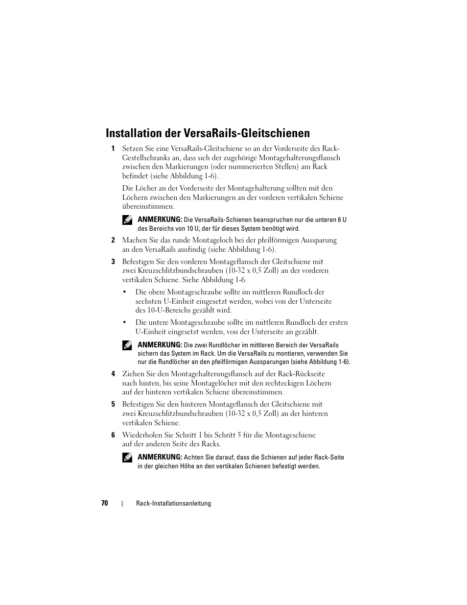 Installation der versarails-gleitschienen | Dell PowerEdge M910 User Manual | Page 72 / 144