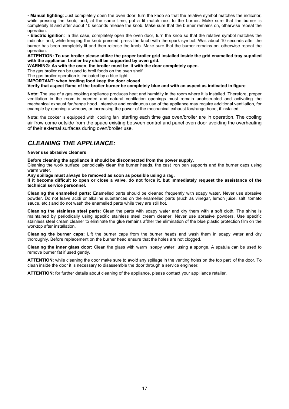 Cleaning the appliance | Bertazzoni X304GGVX User Manual | Page 17 / 28