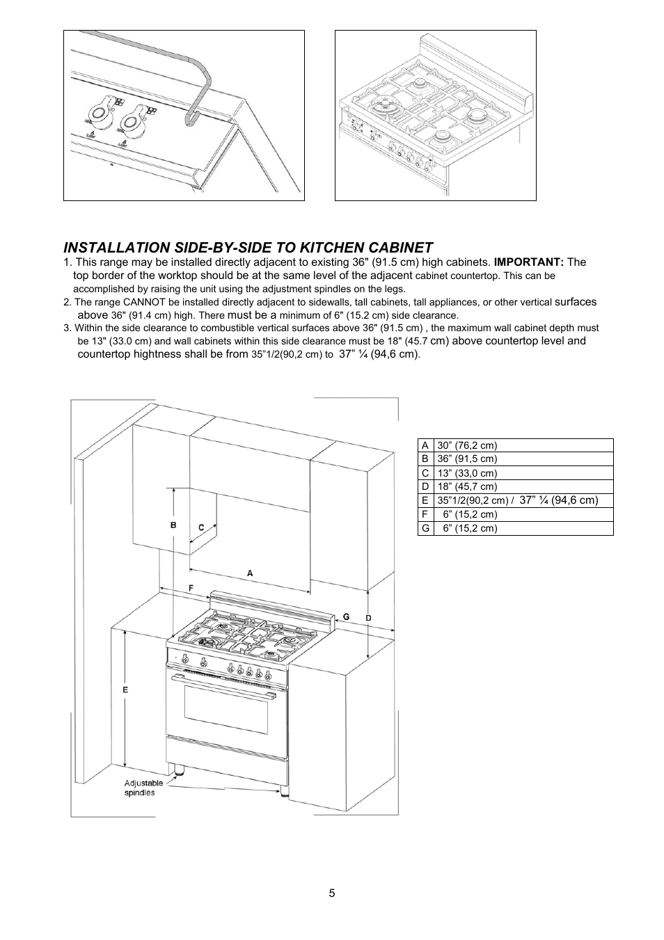 Installation side-by-side to kitchen cabinet | Bertazzoni X304GGVX User Manual | Page 5 / 28