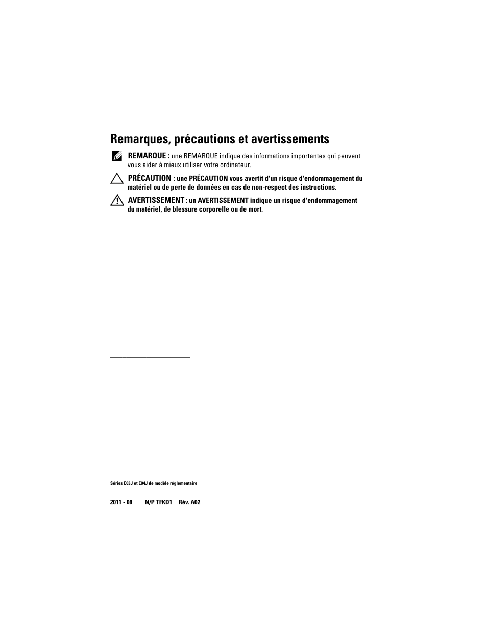 Remarques, précautions et avertissements | Dell PowerVault MD3200i User Manual | Page 24 / 92