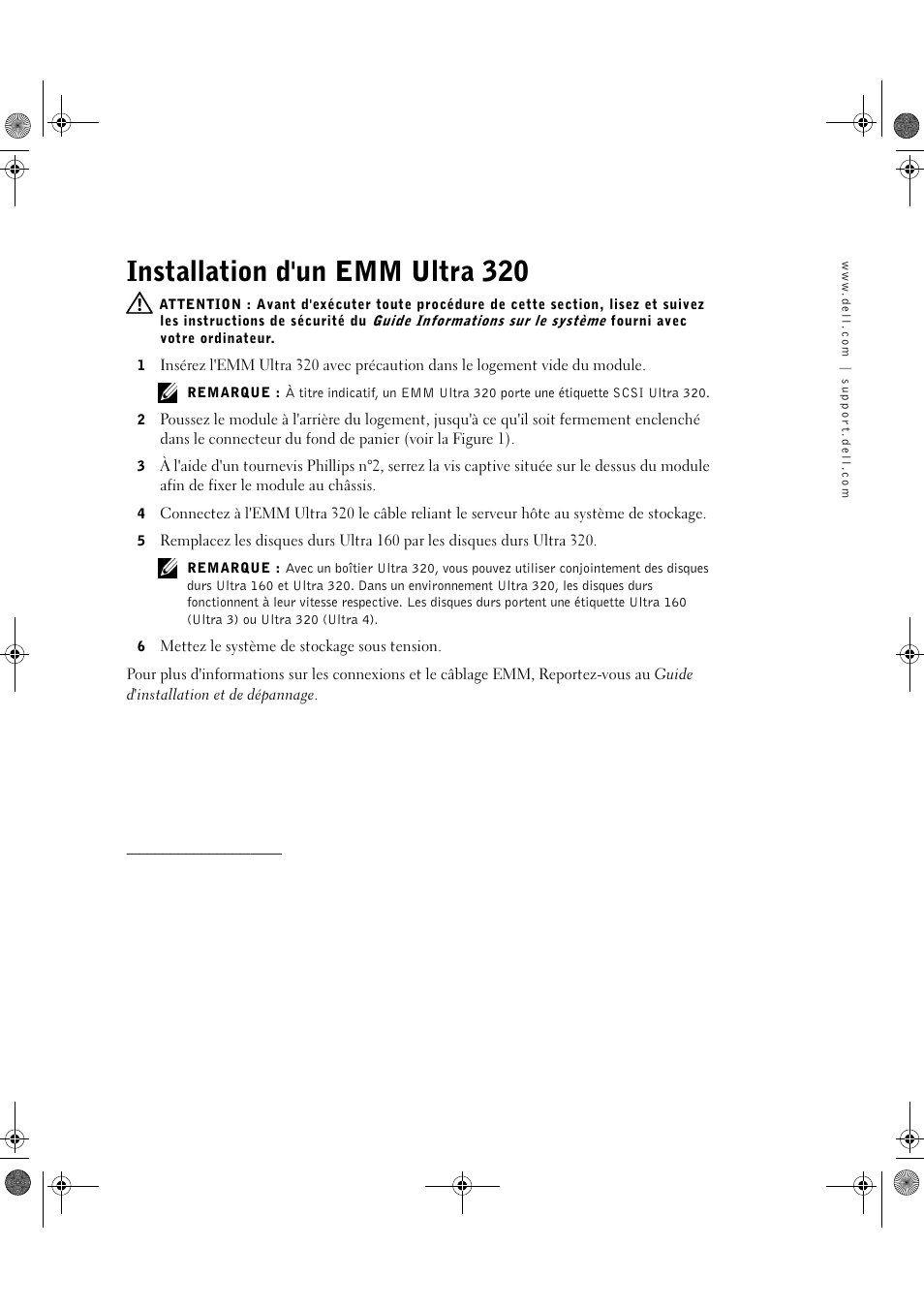 Installation d'un emm ultra 320 | Dell PowerVault 220S (SCSI) User Manual | Page 11 / 28