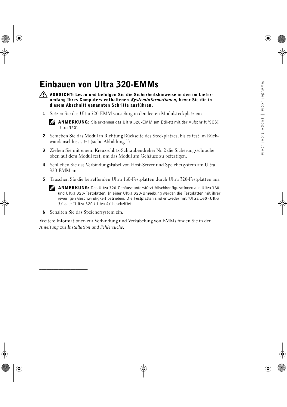Einbauen von ultra 320-emms | Dell PowerVault 220S (SCSI) User Manual | Page 15 / 28