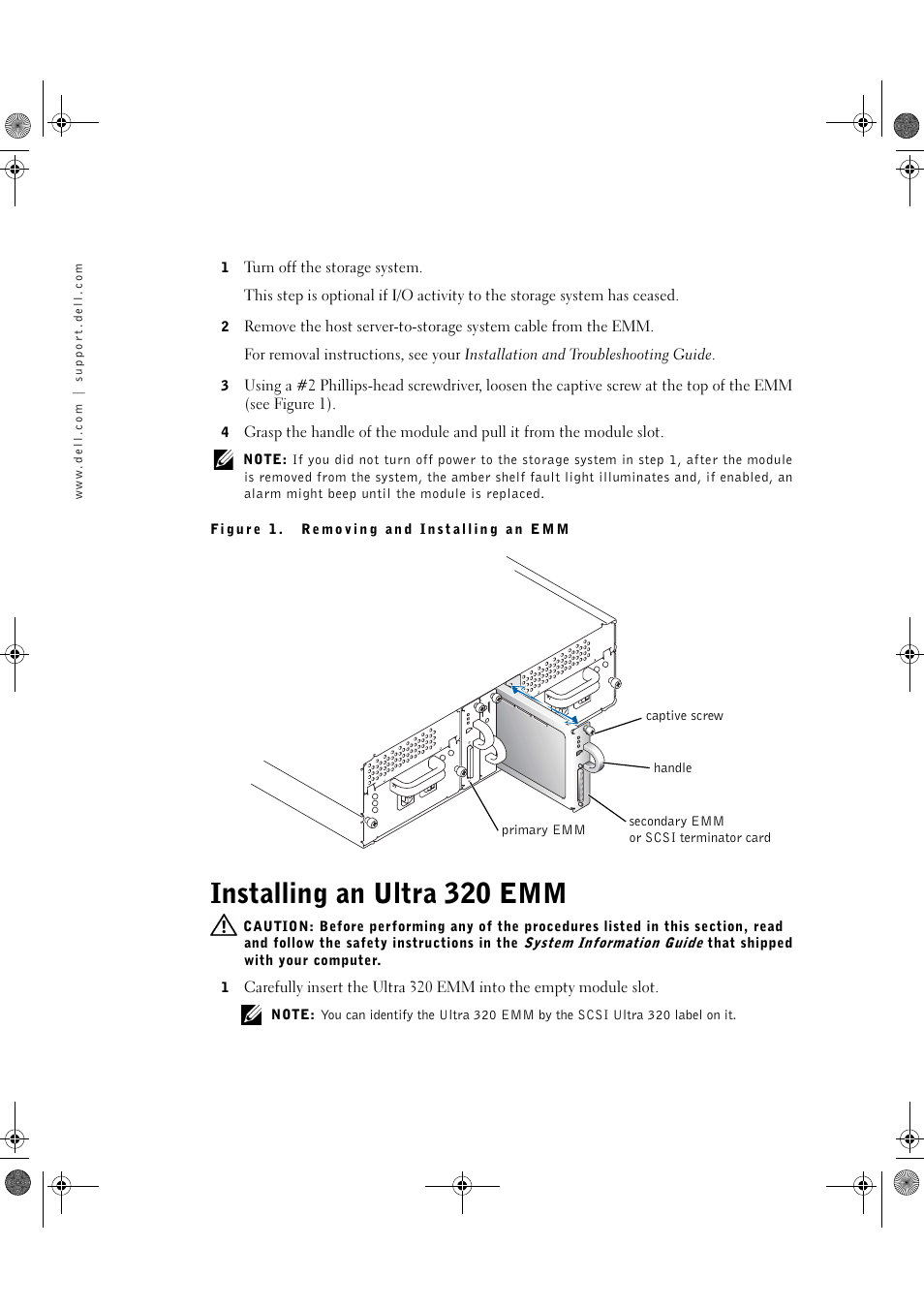 Installing an ultra 320 emm | Dell PowerVault 220S (SCSI) User Manual | Page 2 / 28