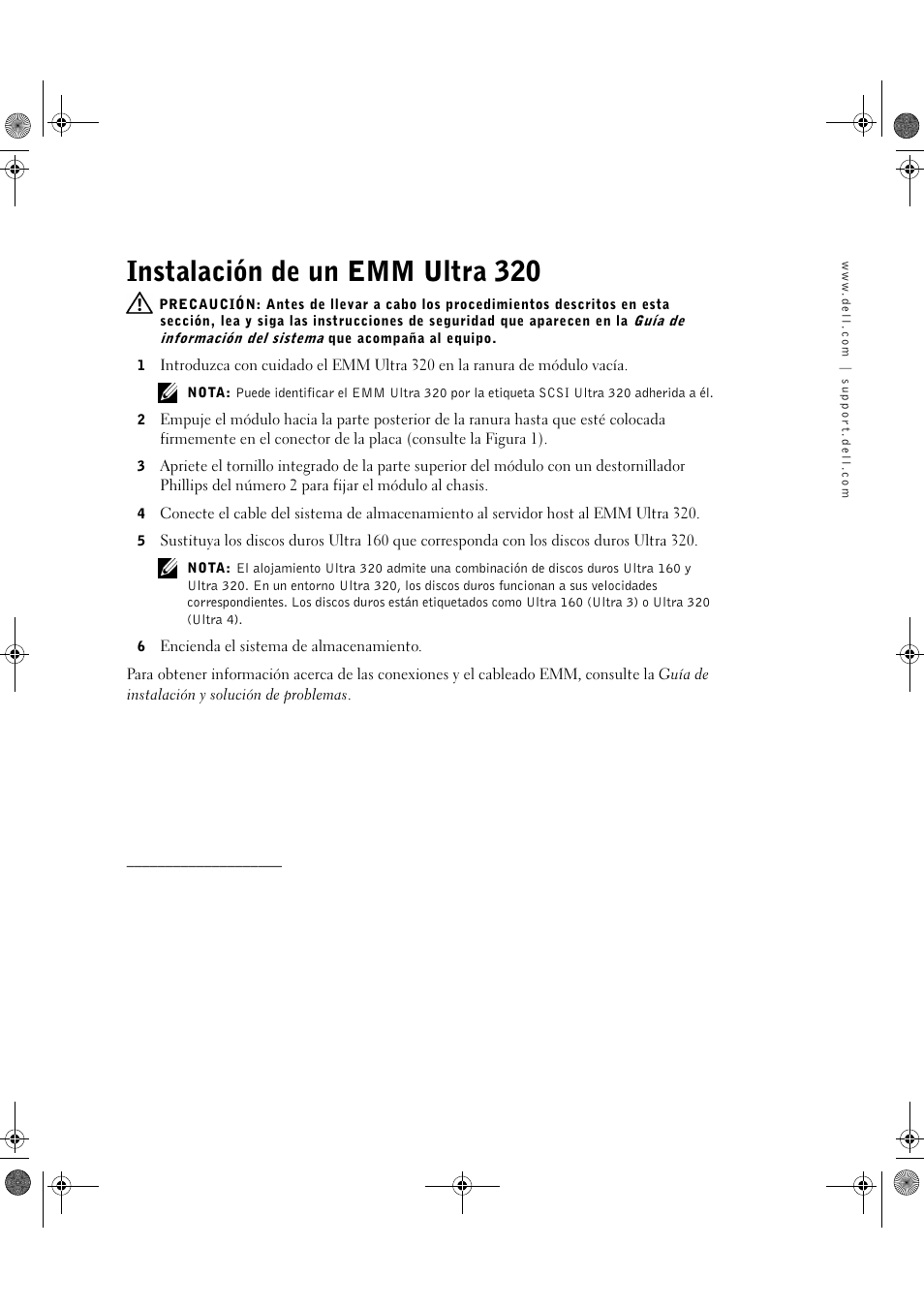 Instalación de un emm ultra 320 | Dell PowerVault 220S (SCSI) User Manual | Page 27 / 28