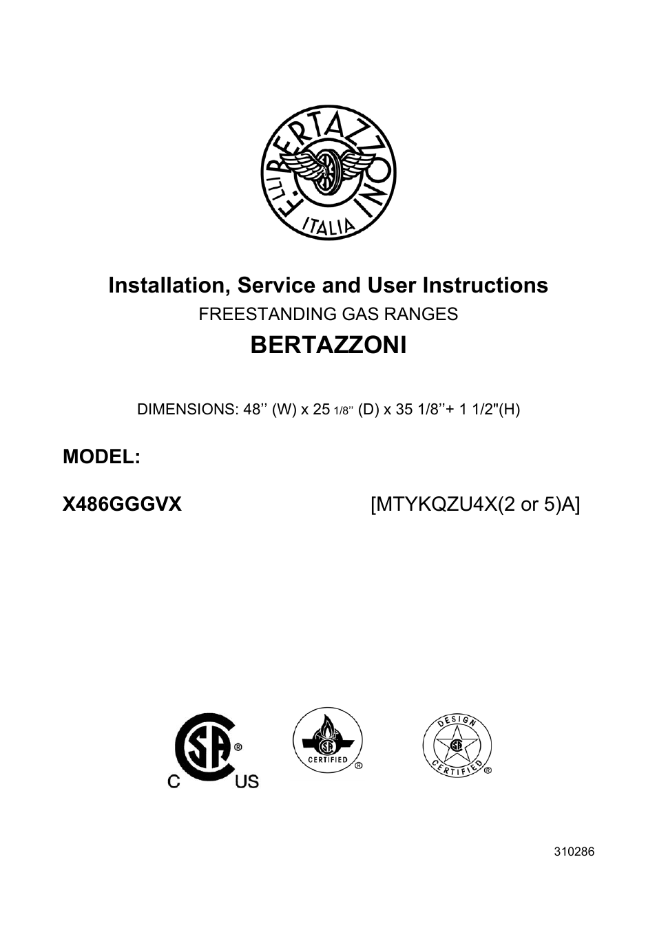 Bertazzoni X486GGGVX User Manual | 36 pages