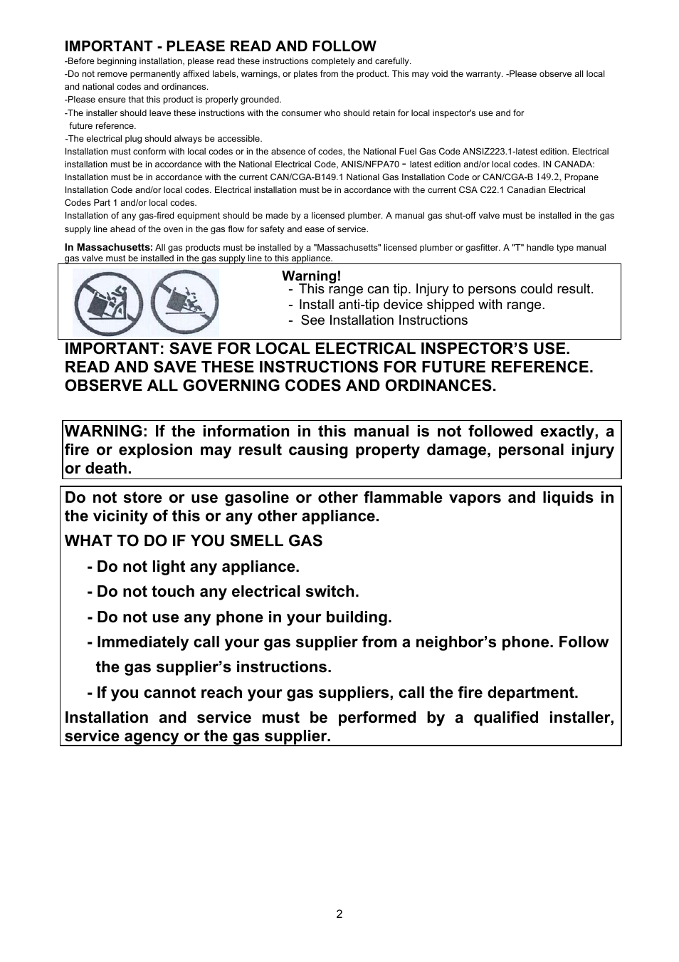 Important - please read and follow | Bertazzoni X486GGGVX User Manual | Page 2 / 36