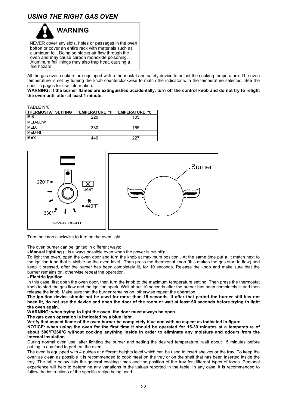 Using the right gas oven | Bertazzoni X486GGGVX User Manual | Page 22 / 36