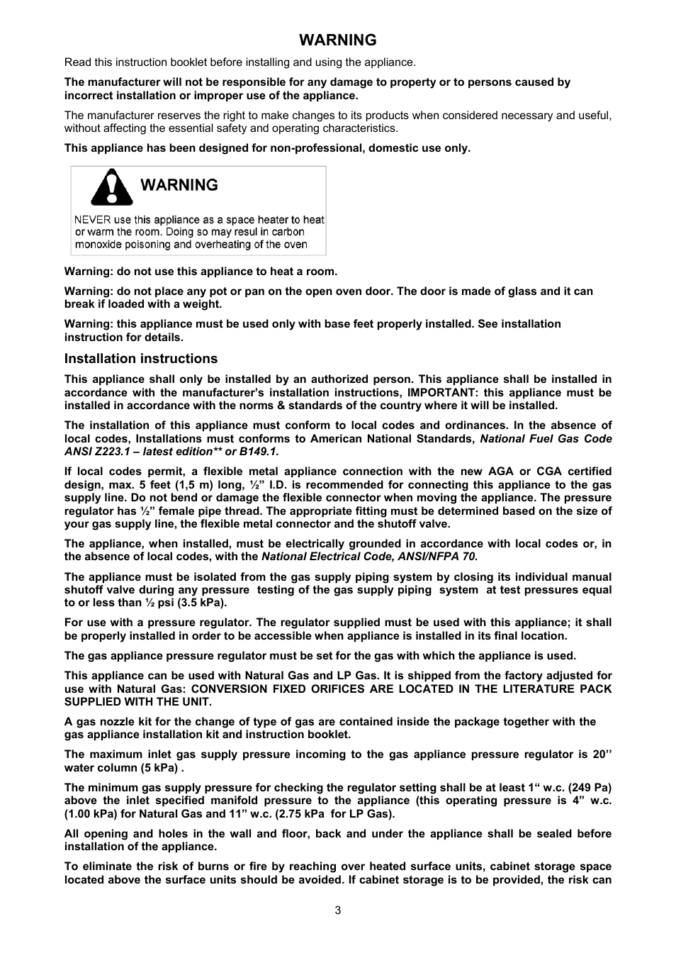 Warning | Bertazzoni X486GGGVX User Manual | Page 3 / 36