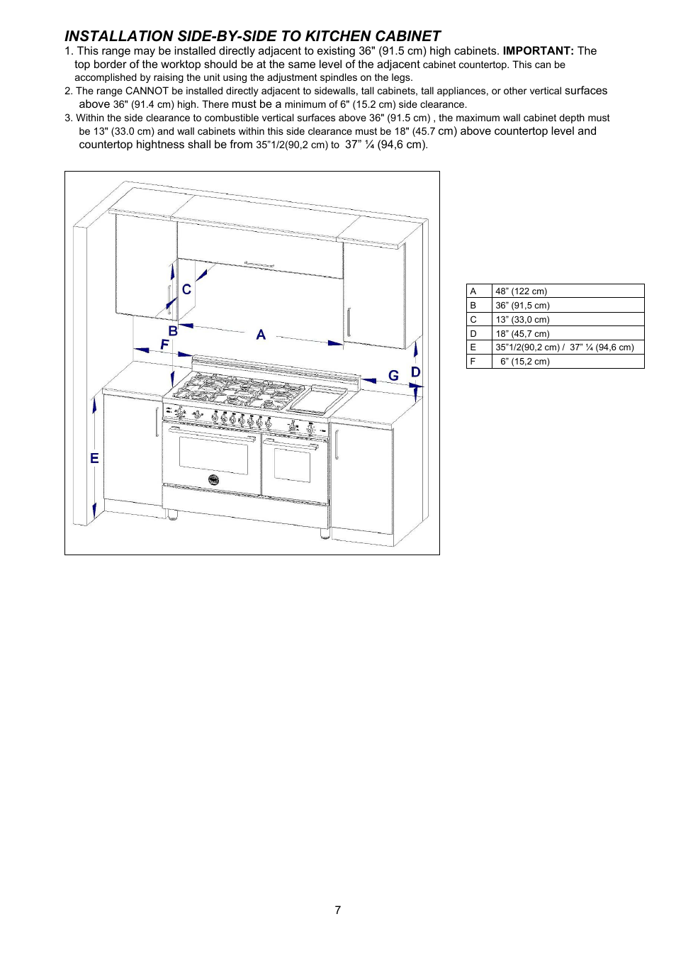 Installation side-by-side to kitchen cabinet | Bertazzoni X486GGGVX User Manual | Page 7 / 36