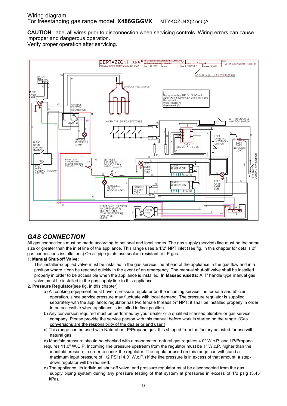 Gas connection | Bertazzoni X486GGGVX User Manual | Page 9 / 36