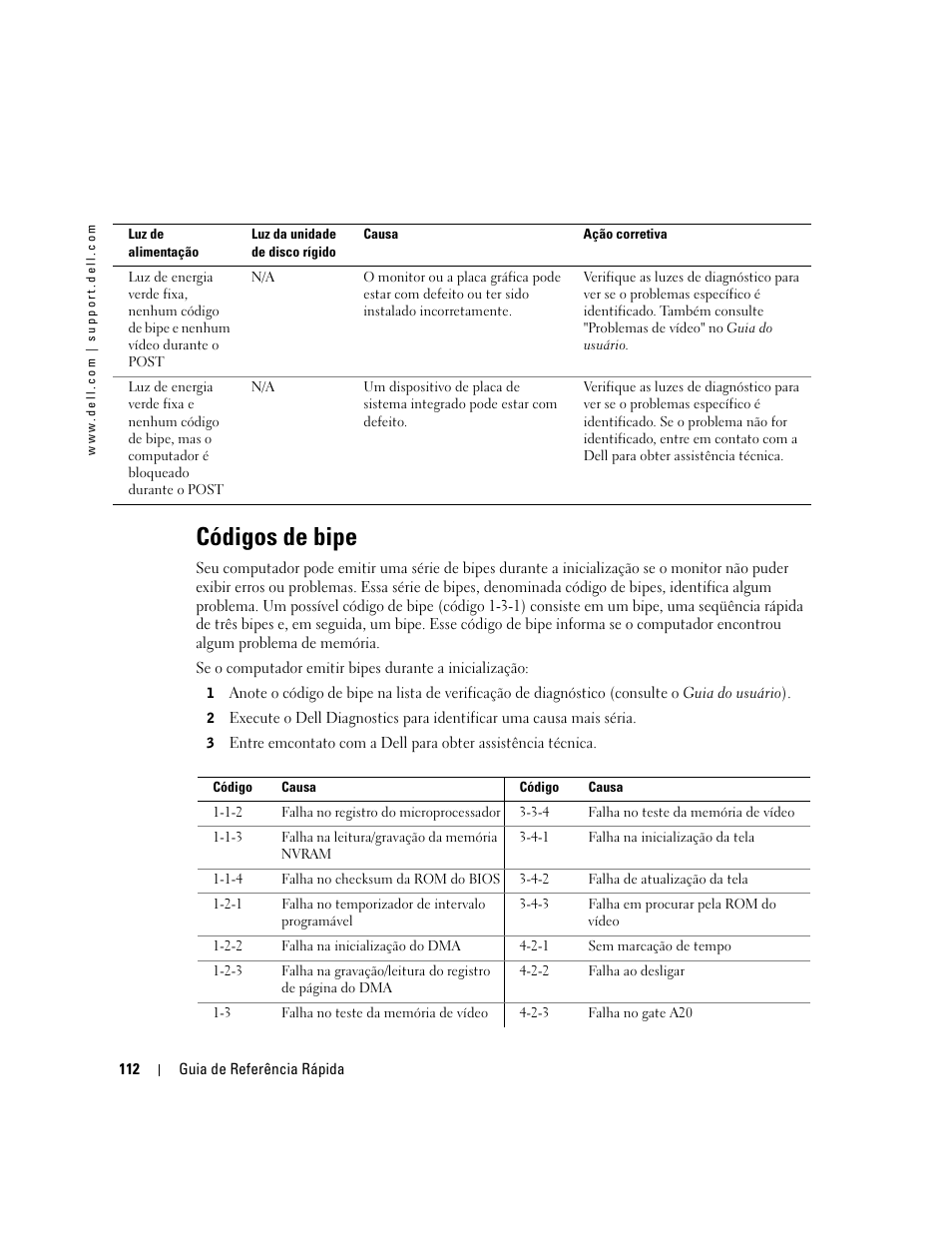 Códigos de bipe | Dell Precision 670 User Manual | Page 112 / 168