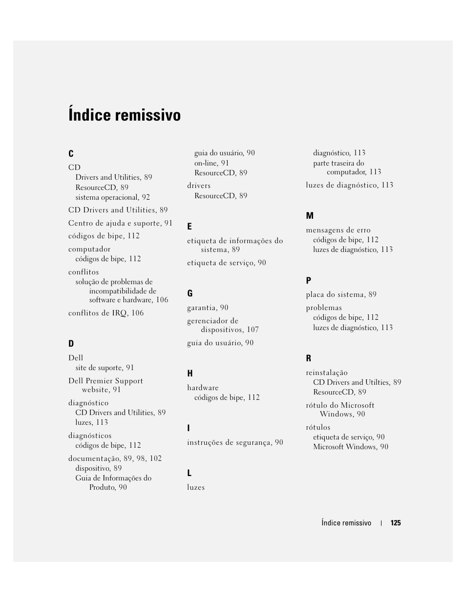 Índice remissivo | Dell Precision 670 User Manual | Page 125 / 168