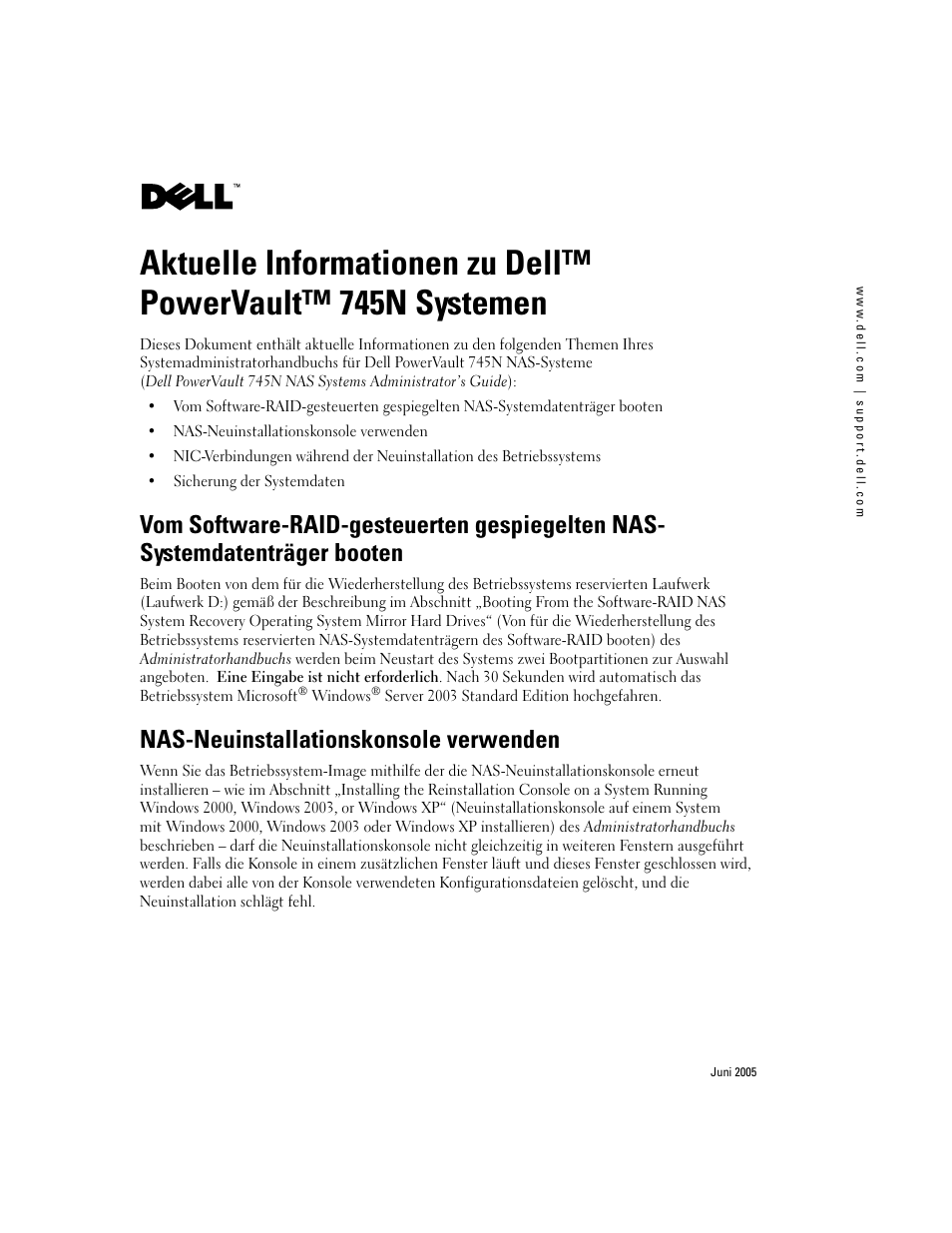 Nas-neuinstallationskonsole verwenden | Dell PowerVault 745N User Manual | Page 11 / 25