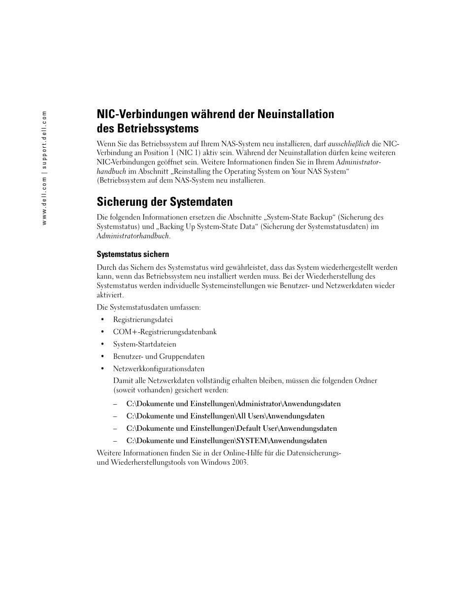 Sicherung der systemdaten, Systemstatus sichern | Dell PowerVault 745N User Manual | Page 12 / 25