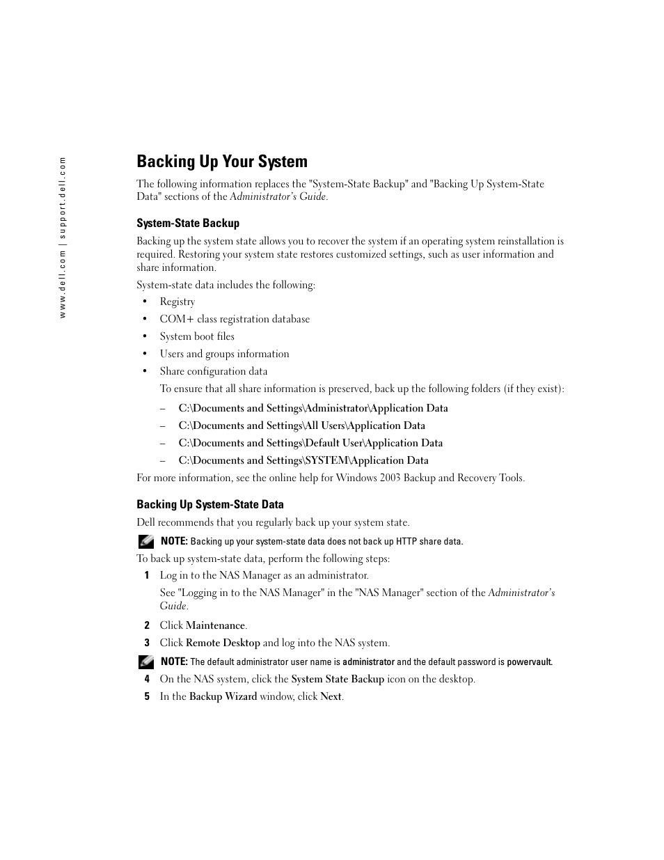 Backing up your system, System-state backup, Backing up system-state data | Dell PowerVault 745N User Manual | Page 2 / 25