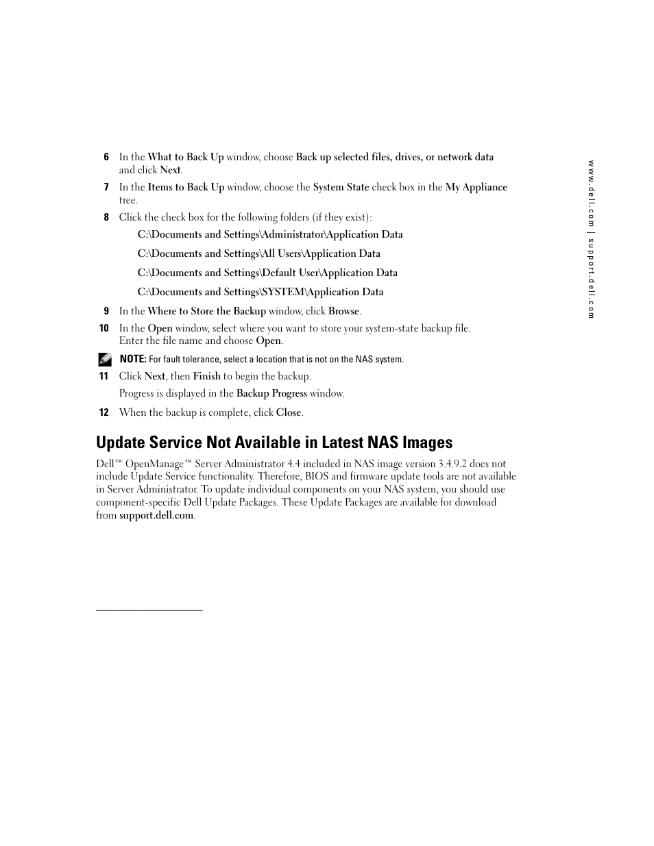 Update service not available in latest nas images | Dell PowerVault 745N User Manual | Page 3 / 25
