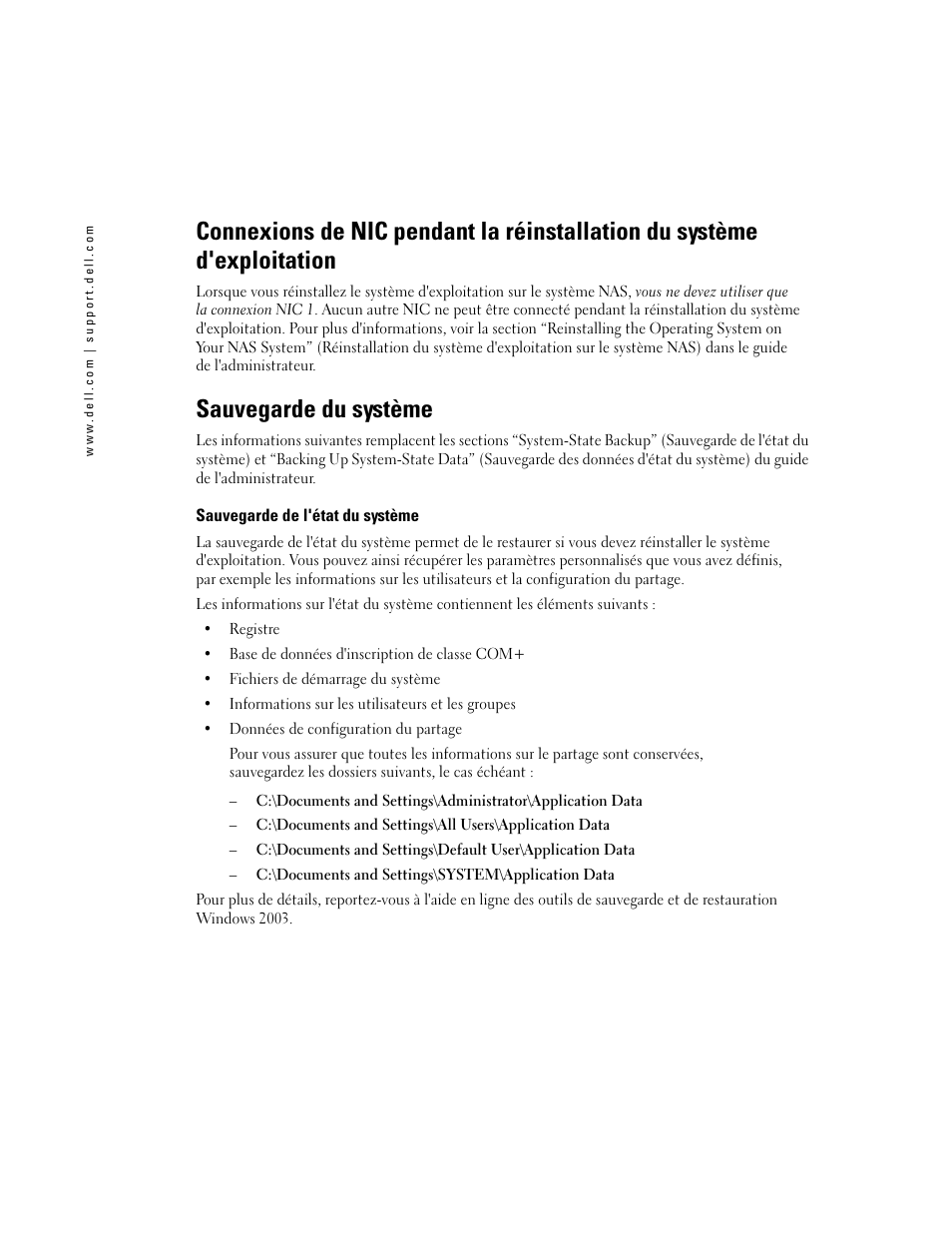 Sauvegarde du système, Sauvegarde de l'état du système | Dell PowerVault 745N User Manual | Page 8 / 25