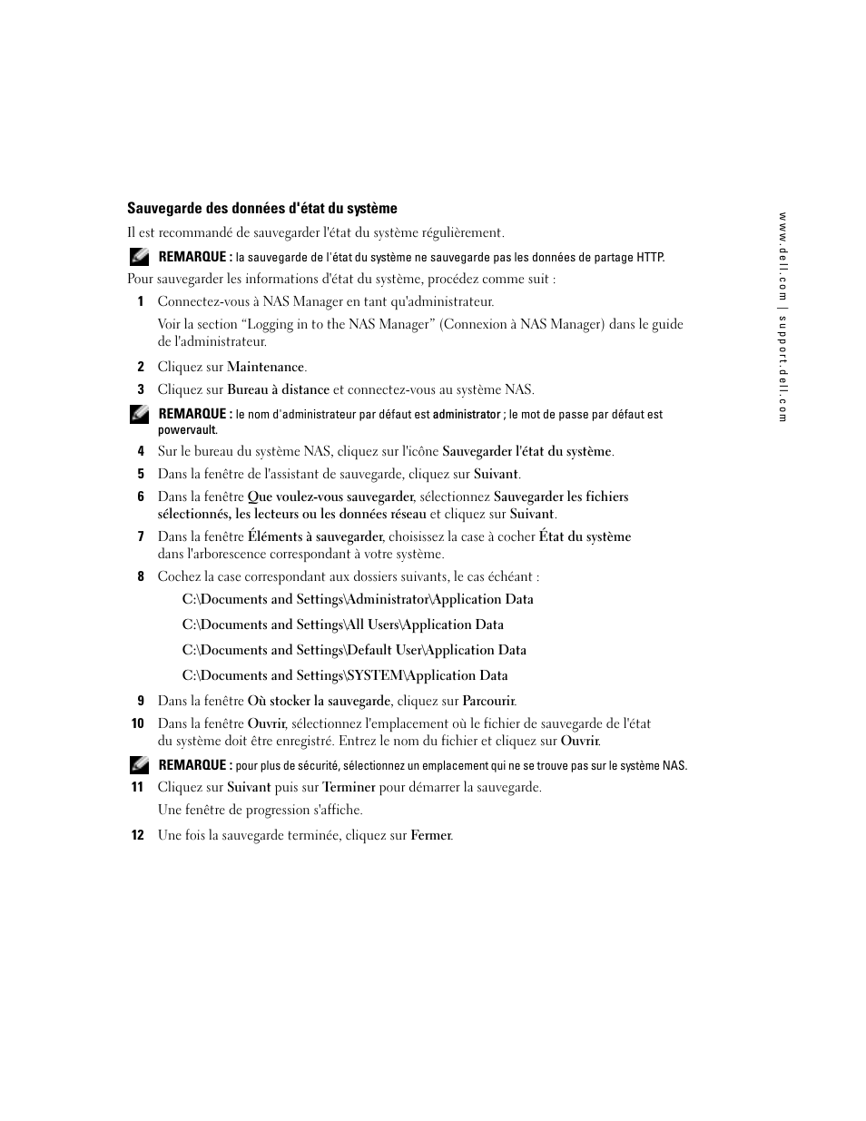 Sauvegarde des données d'état du système | Dell PowerVault 745N User Manual | Page 9 / 25