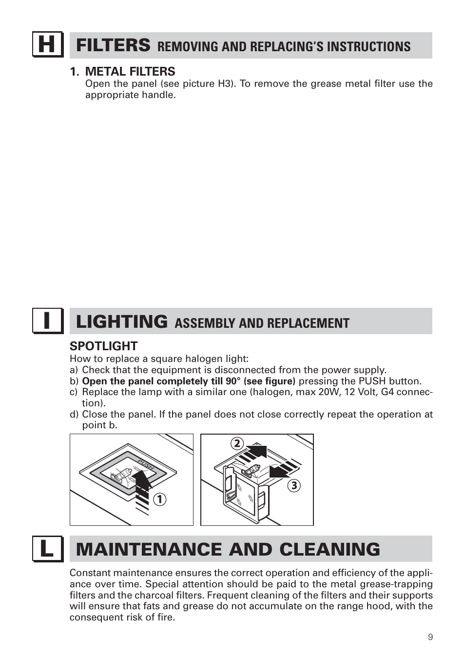 Filters, Lighting, Maintenance and cleaning | Bertazzoni KIN 36 PER X User Manual | Page 11 / 32