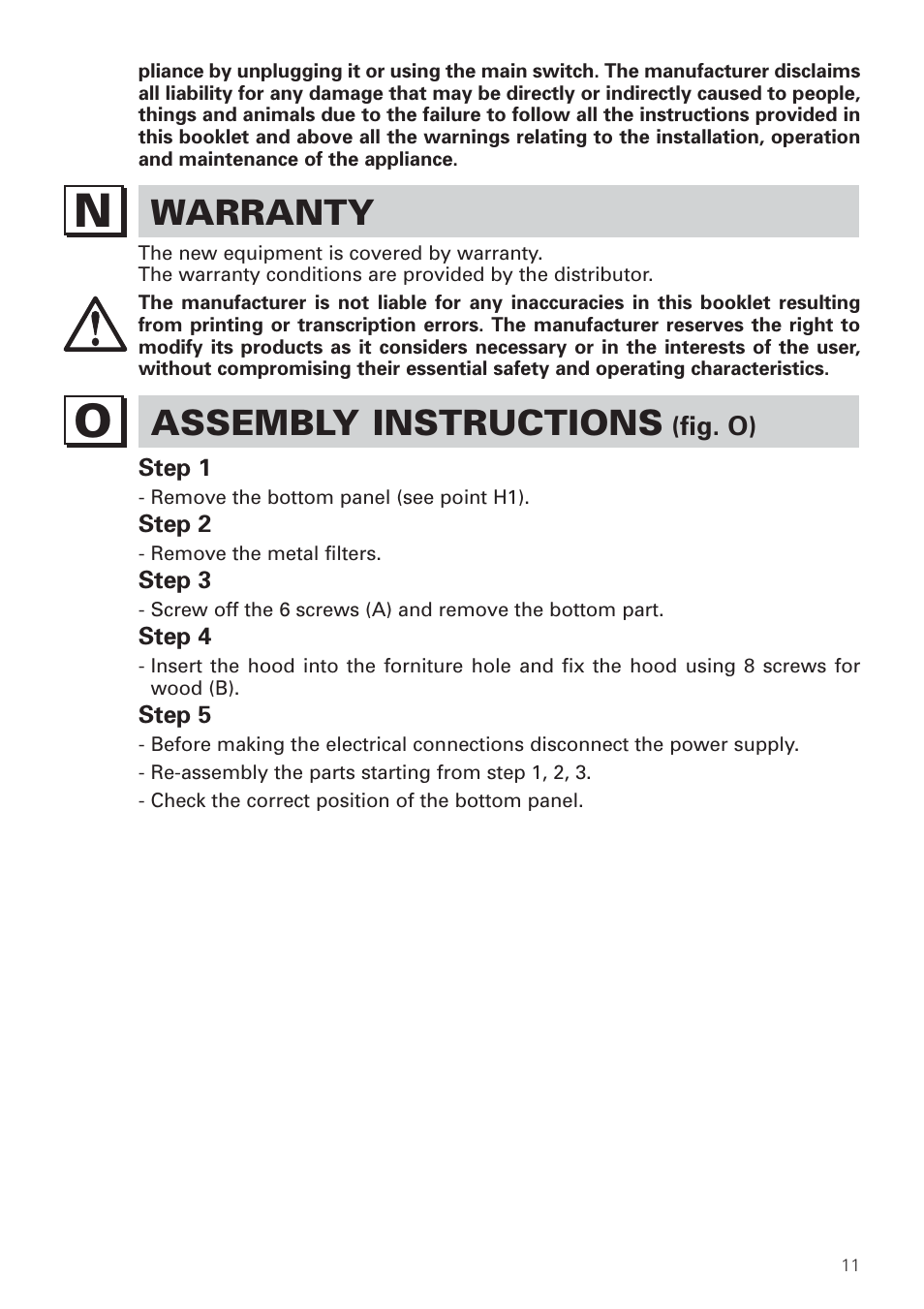 Warranty, Assembly instructions | Bertazzoni KIN 36 PER X User Manual | Page 13 / 32