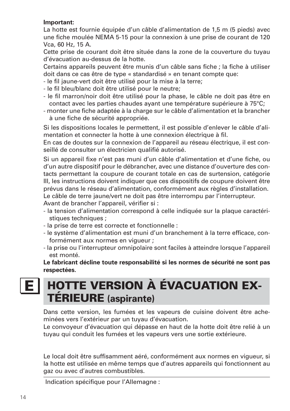 Hotte version à évacuation ex- térieure, Aspirante) | Bertazzoni KIN 36 PER X User Manual | Page 16 / 32
