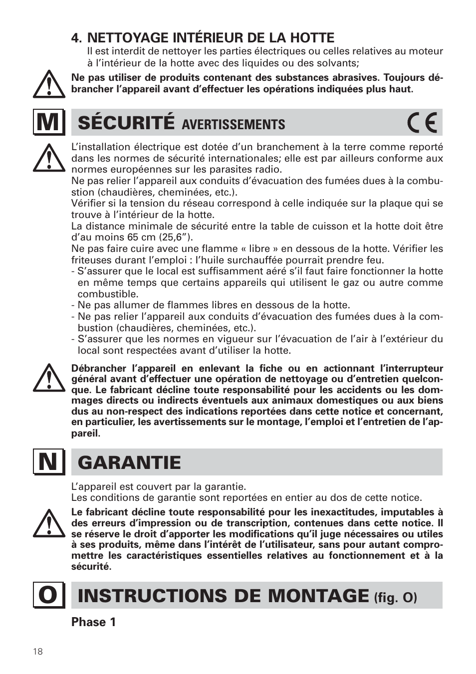 Sécurité, Garantie, Instructions de montage | Bertazzoni KIN 36 PER X User Manual | Page 20 / 32